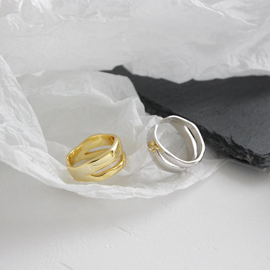 Irregular Double Opening Ring Women Wild Silver Ring