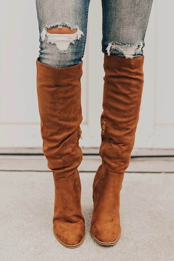 Side zip over the knee boots - Mubimart