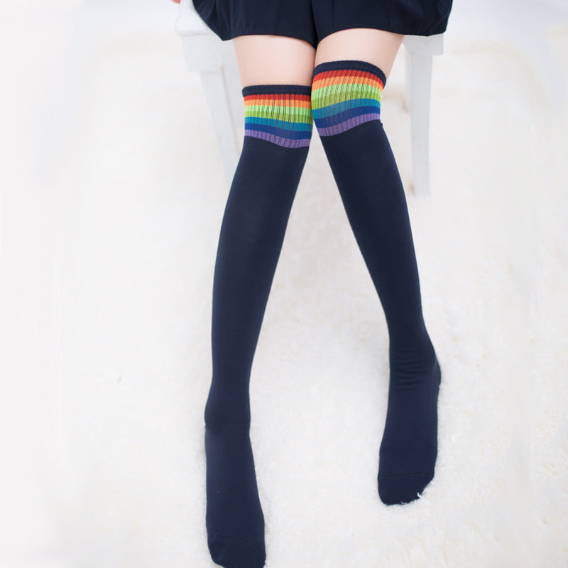 Rainbow long socks fall and winter knee socks - Mubimart -  