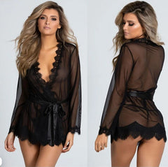 Bathrobe mesh eyelashes lace nightdress sexy nightwear lace underwear - Mubimart - Nightwear 