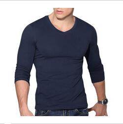 Mens V Neck Long Sleeve T Shirt - Mubimart