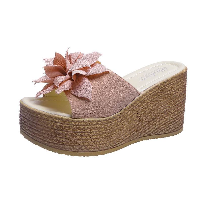 Women's Wedge Heel Flower Muffin Heel Flat Sandals - Mubimart