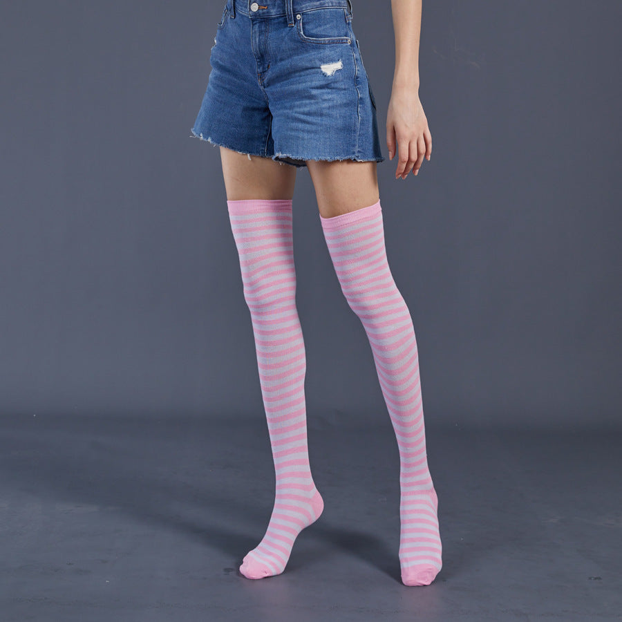 Thin Stripes Stockings Over The Knee Thickened High Tube Ladies Dance Party Performance Socks - Mubimart -  