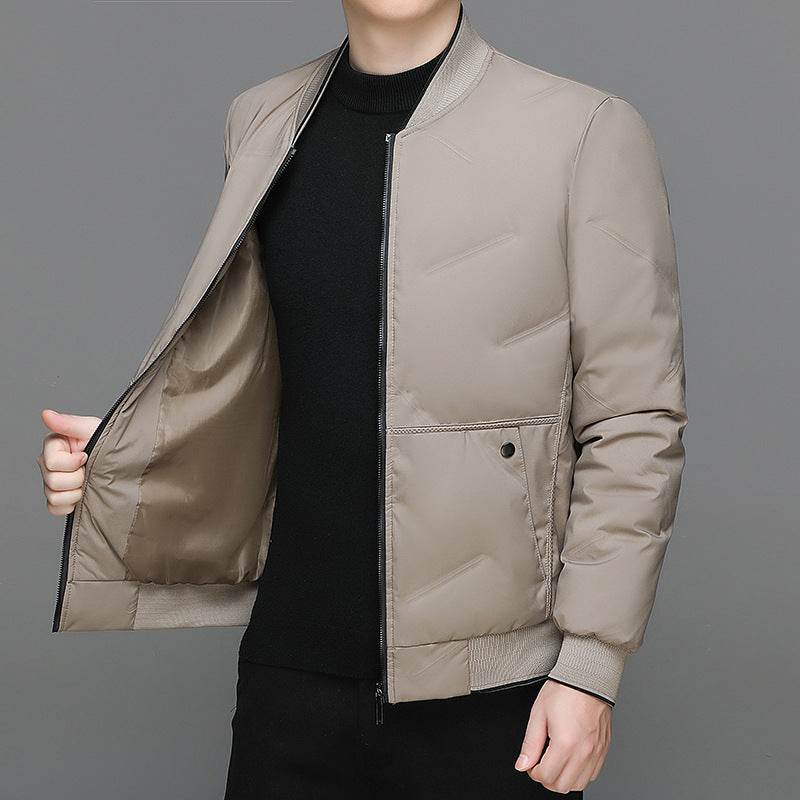 Fashion Down Jacket Winter Warm Baseball Jacket For Men Casual All-match Solid Color Coat - Mubimart