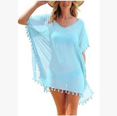 Women Blouses Loose Chiffon Dress Summer Beach Tunic Cover-Up Shirt - Mubimart