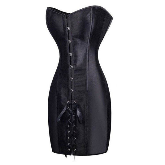 Special Long Waist Corsets and Bustiers Gothic Clothing Black Faux Leather Corset Dress Hot Spiked Waist Shaper Corset - Mubimart