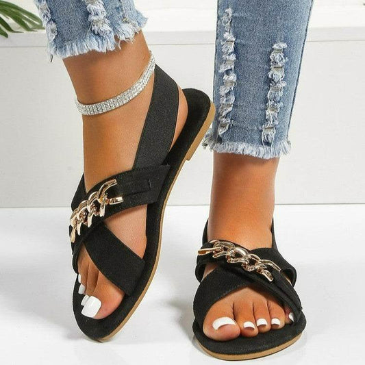 Chains Sandals Summer Outdoor Flat Shoes Elasticated Open Toe Slides Beach Shoes - Mubimart
