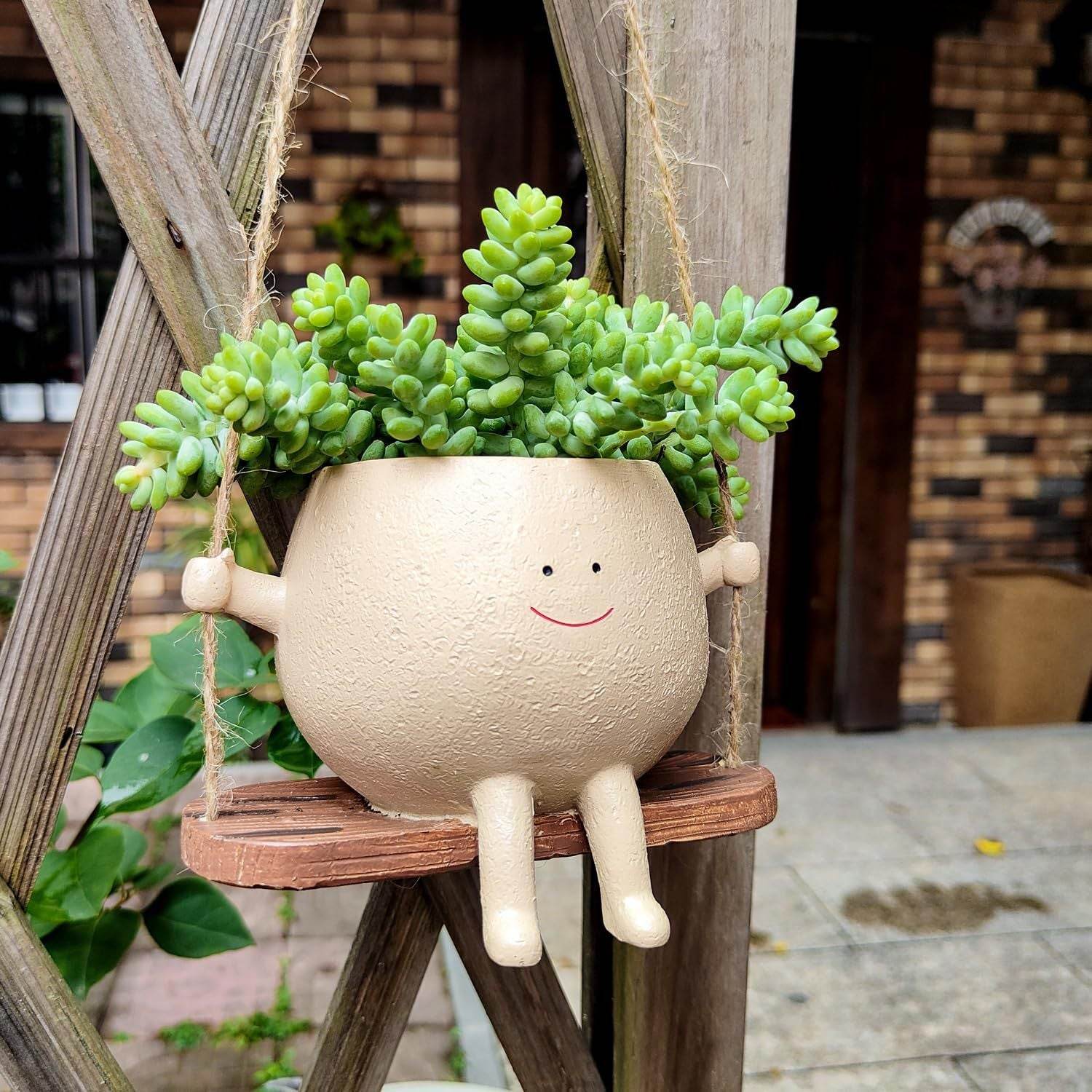 Plant Hanger Baskets Lovely Swing Face Planter Pot Succulent Flower Pots Balcony Wall Hanging Planter Decor Home Garden Supplies - Mubimart