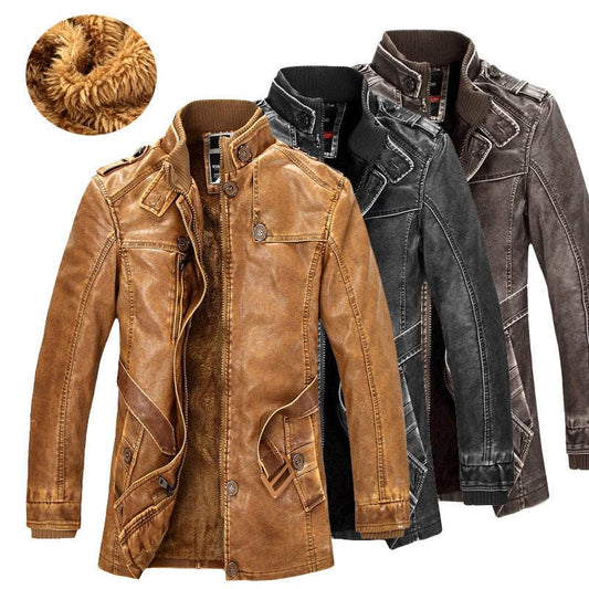 Men's leather trench coat - Mubimart