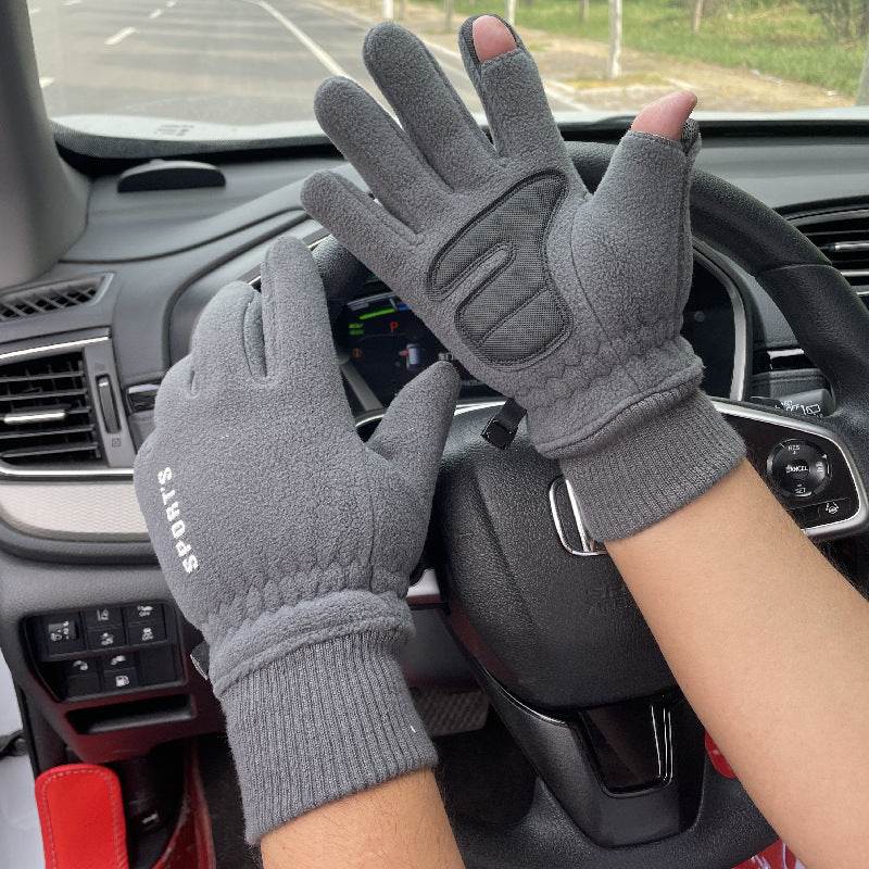 Outdoor Ski Riding Gloves Winter Polar Fleece Flip Cover Winter Gloves Men And Women Plus Velvet Thickened Warm Touch Screen Gloves - Mubimart