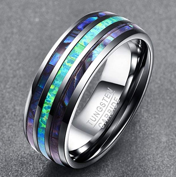 Nuncad 8mm Tungsten Caibide Trouwring Band Abalone Schelp En Synthetische Opaal Voor Mannen En Vrouwen