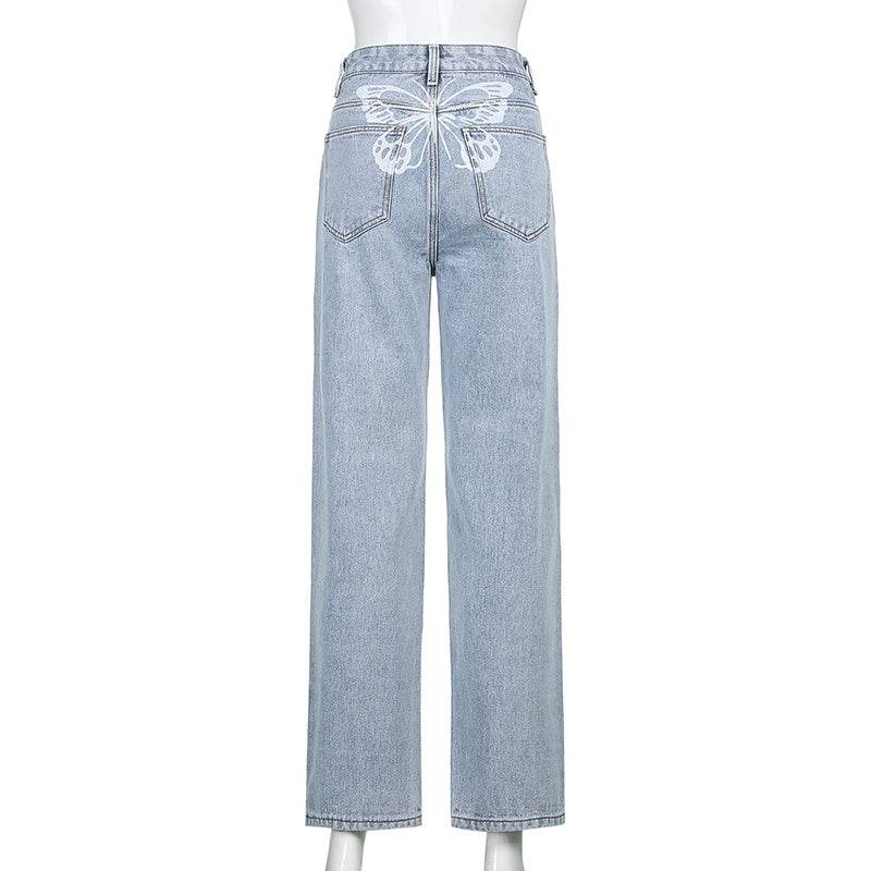 Retro Gradient Printed Washed Straight Skinny Jeans Women Women - Mubimart
