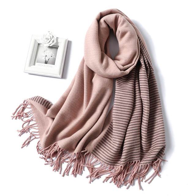 New Winter Scarf For Women Fashion Striped Cashmere Shawls - Mubimart