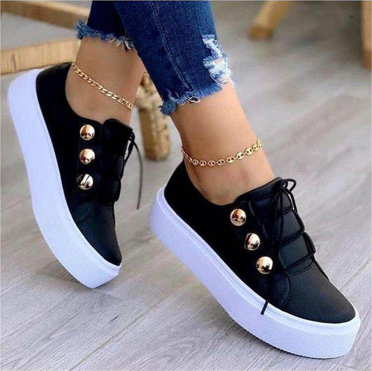Lace-up Flats Sneakers Women Rivet Casual Shoes - Mubimart