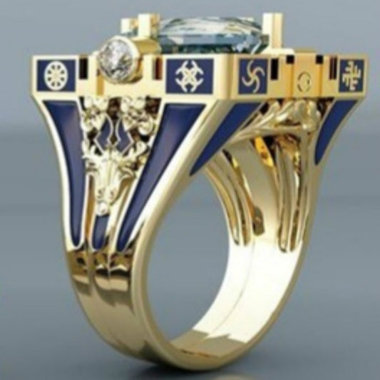 Beliebter quadratischer Ring mit rundem weißen Steinring für Männer