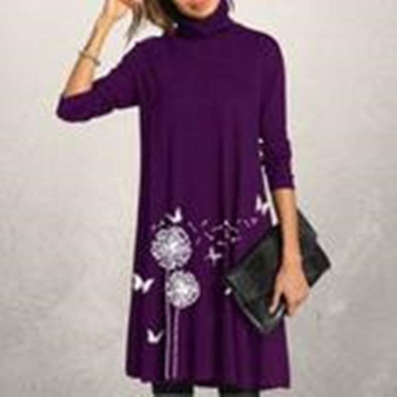 Long sleeve T-shirt plus size loose print dress - Mubimart
