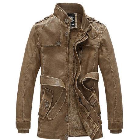 Men's leather trench coat - Mubimart
