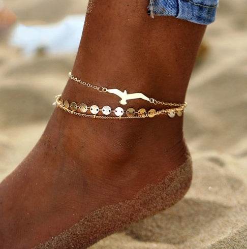 AY Bohemian Crystal Beads Anklet Set For Women Moon Pendant Bracelet on the Leg Ankle Strap Girl Summer Anklet Foot Jewelry - Mubimart