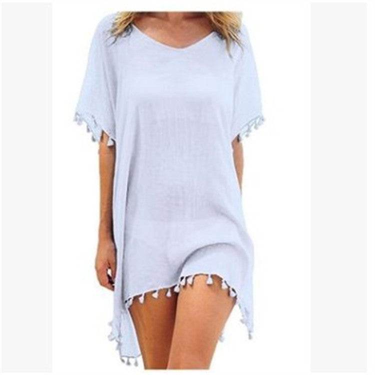 Women Blouses Loose Chiffon Dress Summer Beach Tunic Cover-Up Shirt - Mubimart