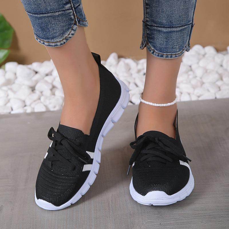 Casual Lace-up Mesh Shoes Preppy Flats Walking Running Sports Shoes Sneakers For Women - Mubimart