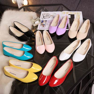 Candy color shallow mouth rubber sole work shoes - Mubimart