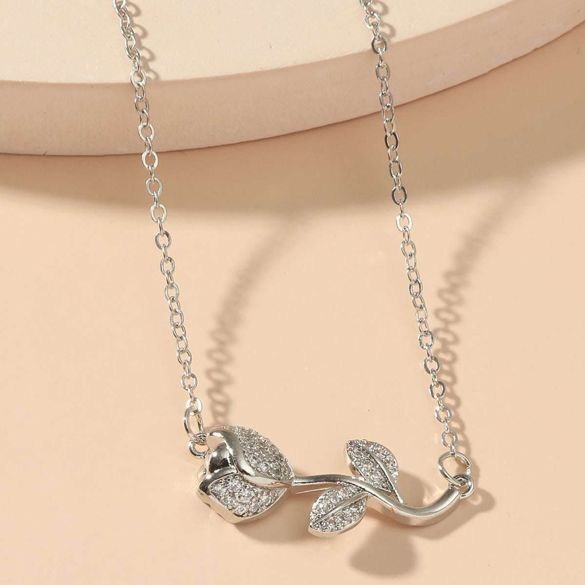 Rhinestone Love Rose Chain Necklace For Women - Mubimart