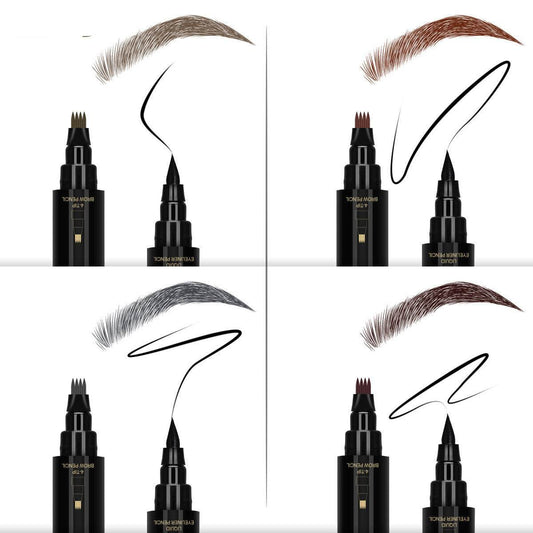 Double Headed Self-adhesive Eyeliner And Four-pointed Water Eyebrow Pencil - Mubimart