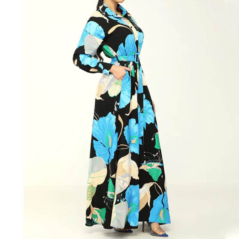 Women's Fashionable Printed Midi Dress - Mubimart