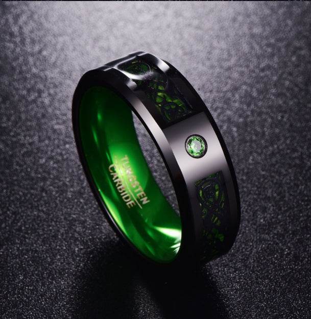 Matte Green Zircon Men Ring Tungsten Carbide Wedding Ring - Mubimart