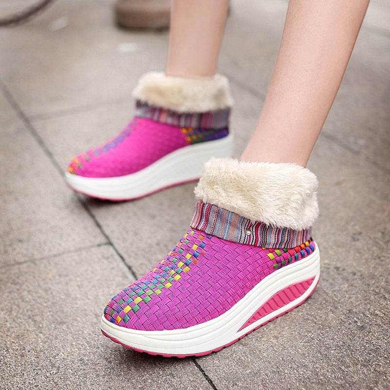 Winter plus velvet sneakers women Korean knitting - Mubimart