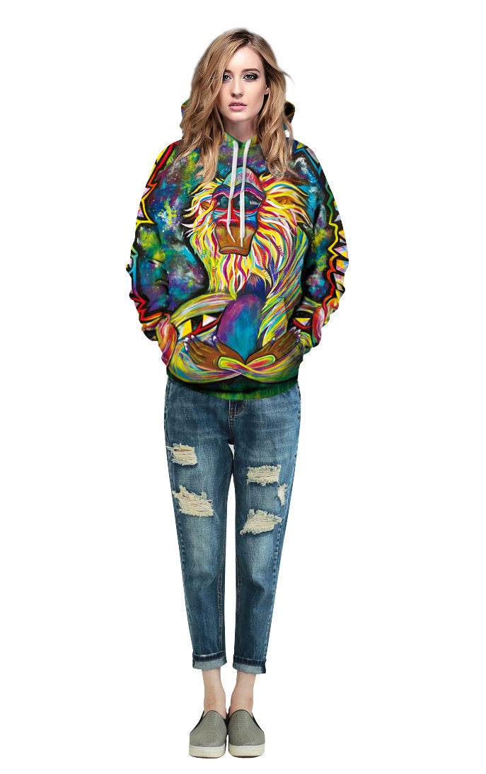 Fashion Men&Women Hoodie Monkey 3d Print Sweatshirts Hip Hop Streetwear Coats Couples Tracksuits Pocket Plus Size Brand Hoodie - Mubimart