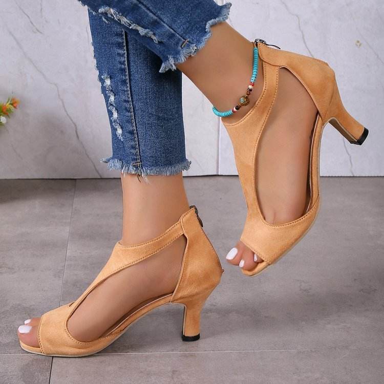 Women's Peep Toe Fashion All-match Back Zipper High Heels - Mubimart