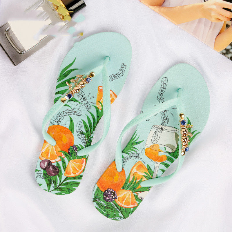 Women's Decorative Button Flip Flops