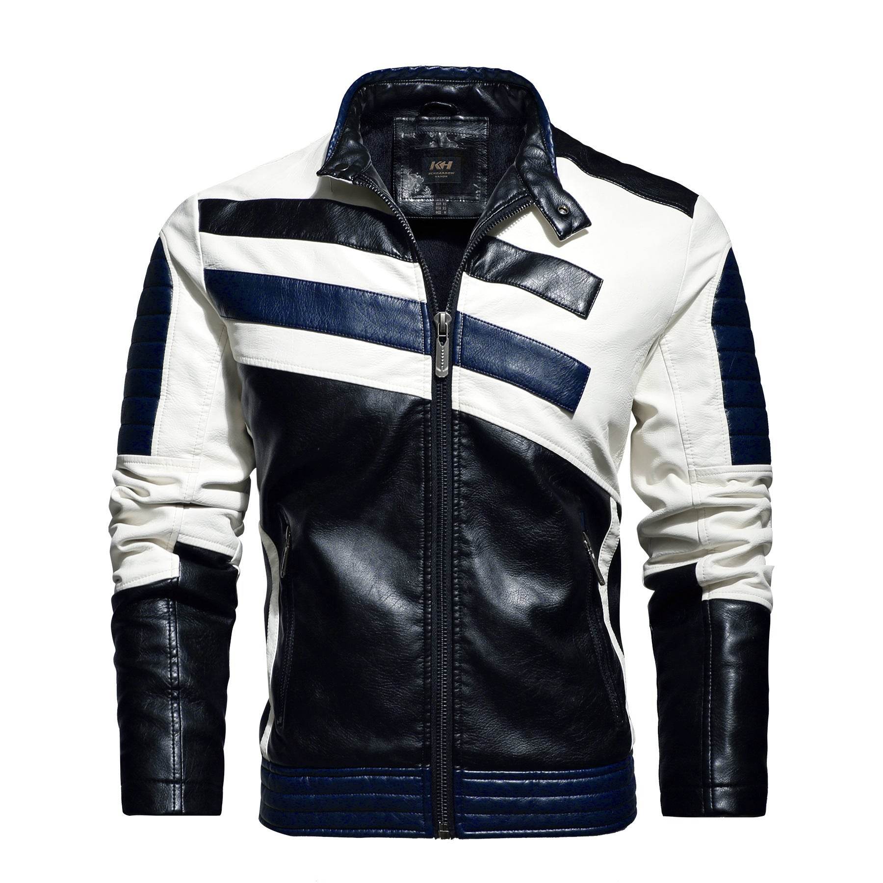Mens Leather Jackets Motorcycle Stand Collar - Mubimart