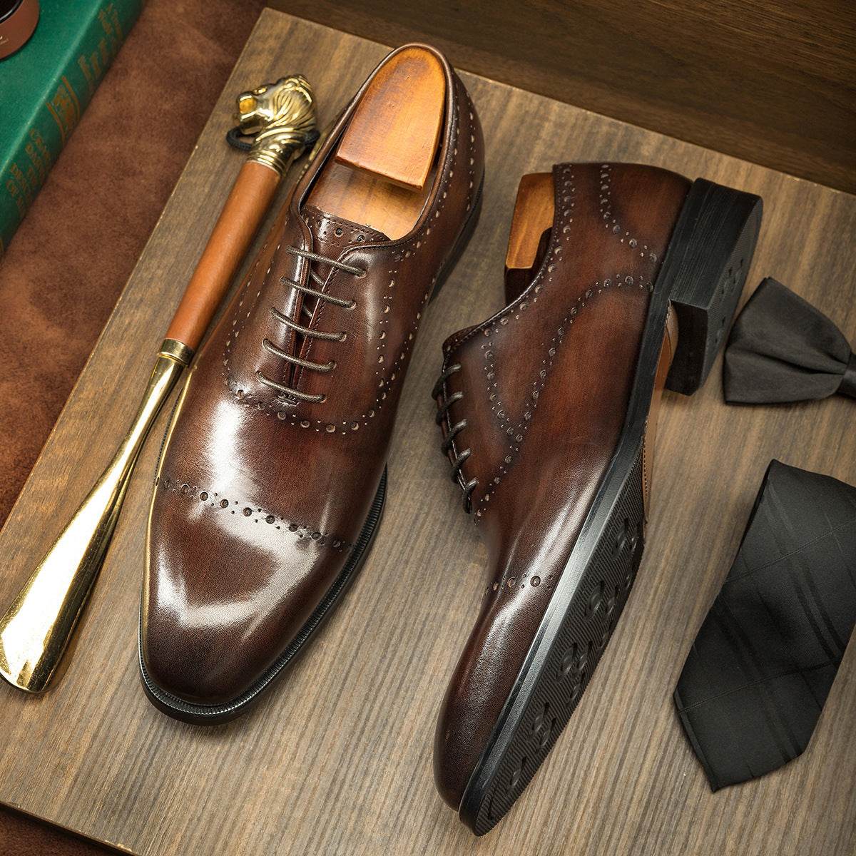 Cowhide British Style Brock Oxford Shoes Men - Mubimart