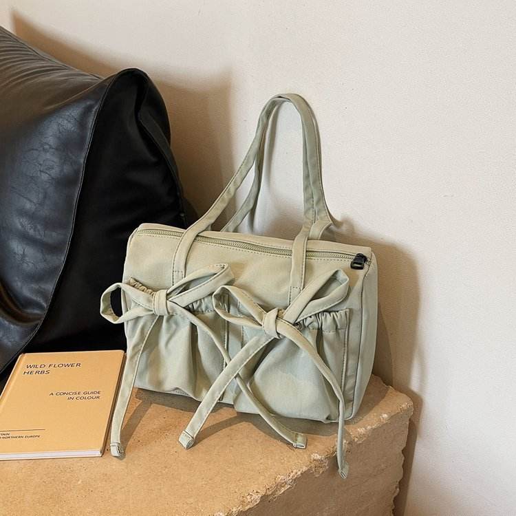 Bow Zipper Tote Large Capacity Shoulder Bag Women - Mubimart