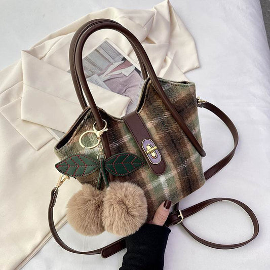 Niche Plaid Women Shoulder Messenger Bag Retro - Mubimart