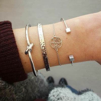 Trendy Gold Silver Crystal Leaf Moon Arrow Cat Bracelet set for Women Geometric Adjustable Bracelet Bangle Pulseiras - Mubimart