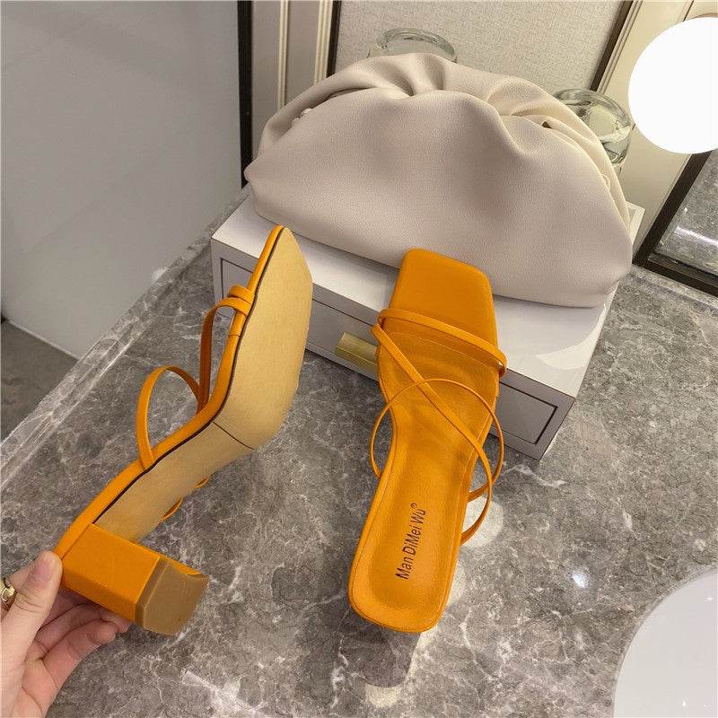 Fashion Slipper Square High Heel Classics Strap Sandal - Mubimart