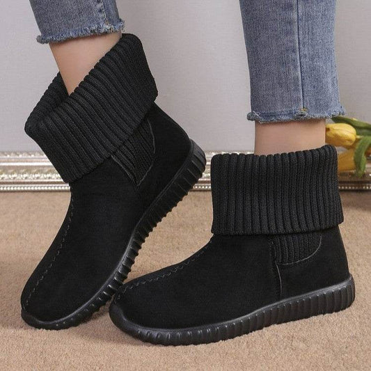 Flat Ankle Boots With Reversible Knitted Design Winter Fashion Comfortable Snow Boot For Women Shoes - Mubimart