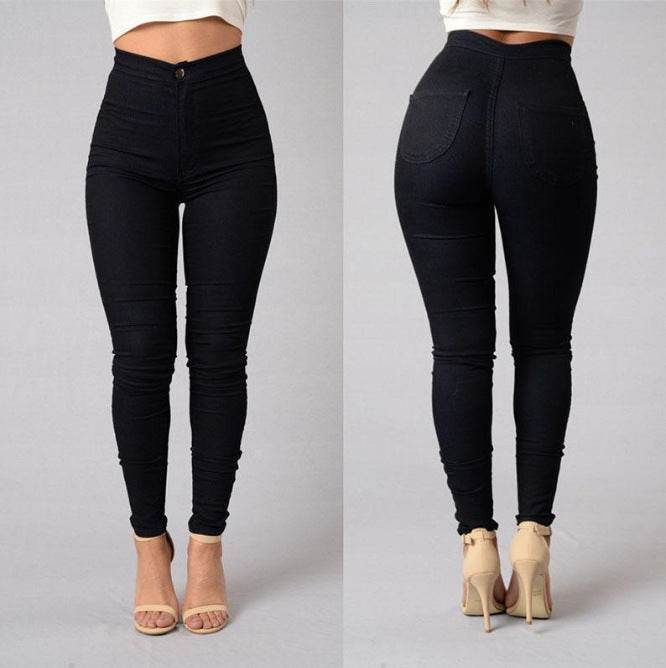 Casual Pants For Women High Waist Stretch Slim Trouser Skinny Candy Color Jeans - Mubimart