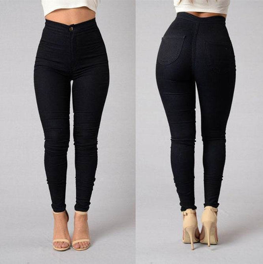 Casual Pants For Women High Waist Stretch Slim Trouser Skinny Candy Color Jeans - Mubimart