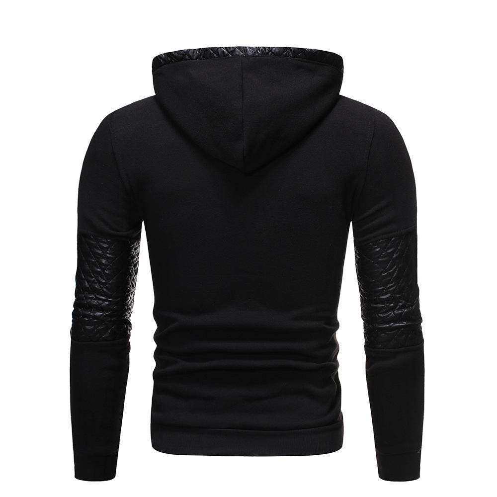 Pu Leather Patchwork Casual Hoodies - Mubimart