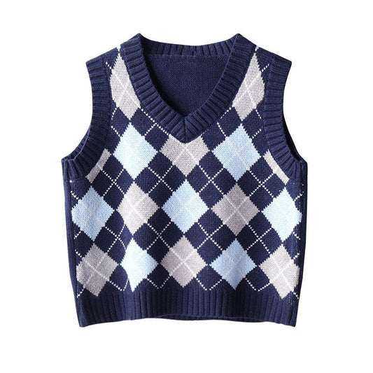 Outside Stacking To Wear Plaid Sweater Vest - Mubimart