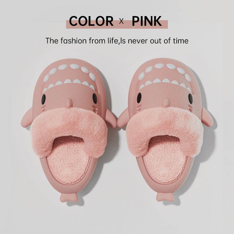 Winter Shark Slippers Detachable Warm Fuzzy Slippers Bedroom House Shoes Women - Mubimart