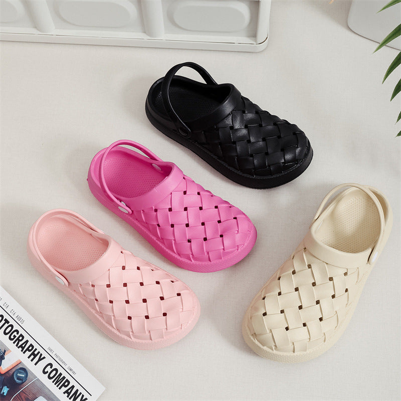 Cross-woven Clogs Shoes Summer Platform Baotou Dual-use Slippers Outdoor Garden Indoor Floor Bathroom Cozy Slipper Women House Shoes - Mubimart -  