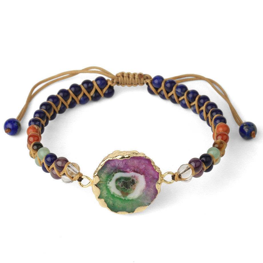 Agate Natural Crystal Beaded Braided Yoga Bracelet For Women - Mubimart