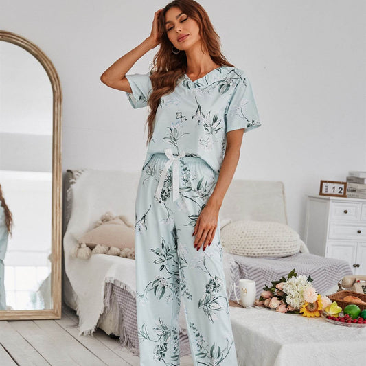 Pajamas Women's Floral Print Short Sleeve Loungewear - Mubimart
