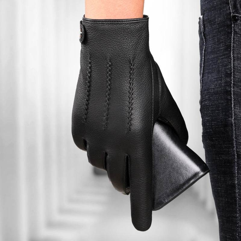 Fleece-lined Thickened Real Leather Gloves - Mubimart