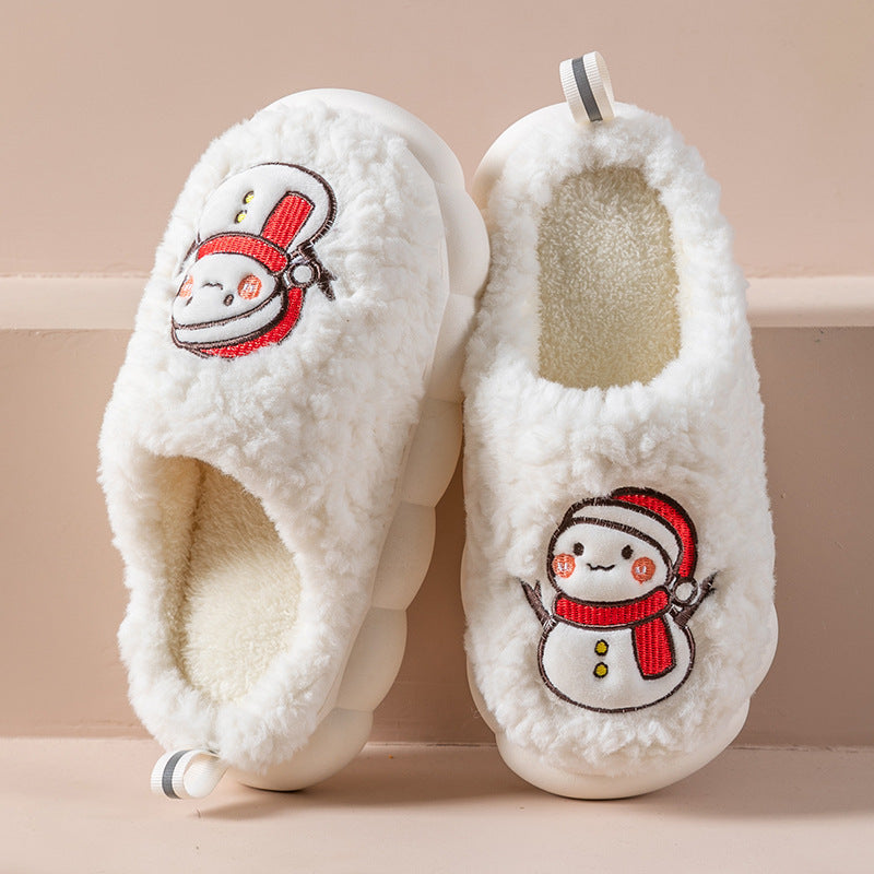 Cute Snowman Slippers Winter Indoor Household Warm Plush Thick-Soled Anti-slip Couple Home Slipper Soft Floor Bedroom House Shoes - Mubimart -  